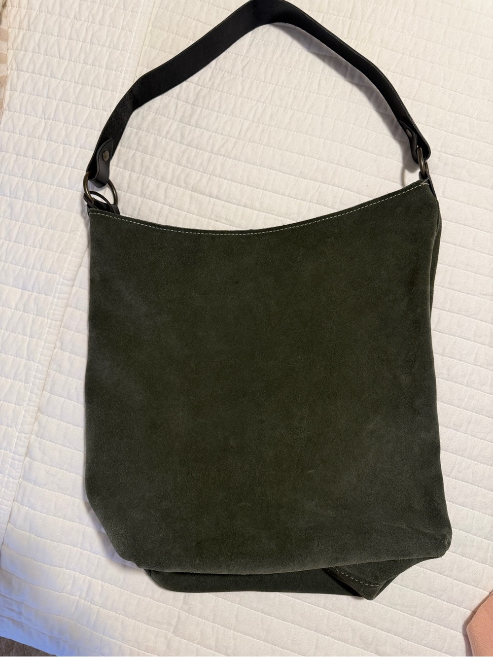 Olive Genuine Suede Shoulder Bag with Black Strap - Women